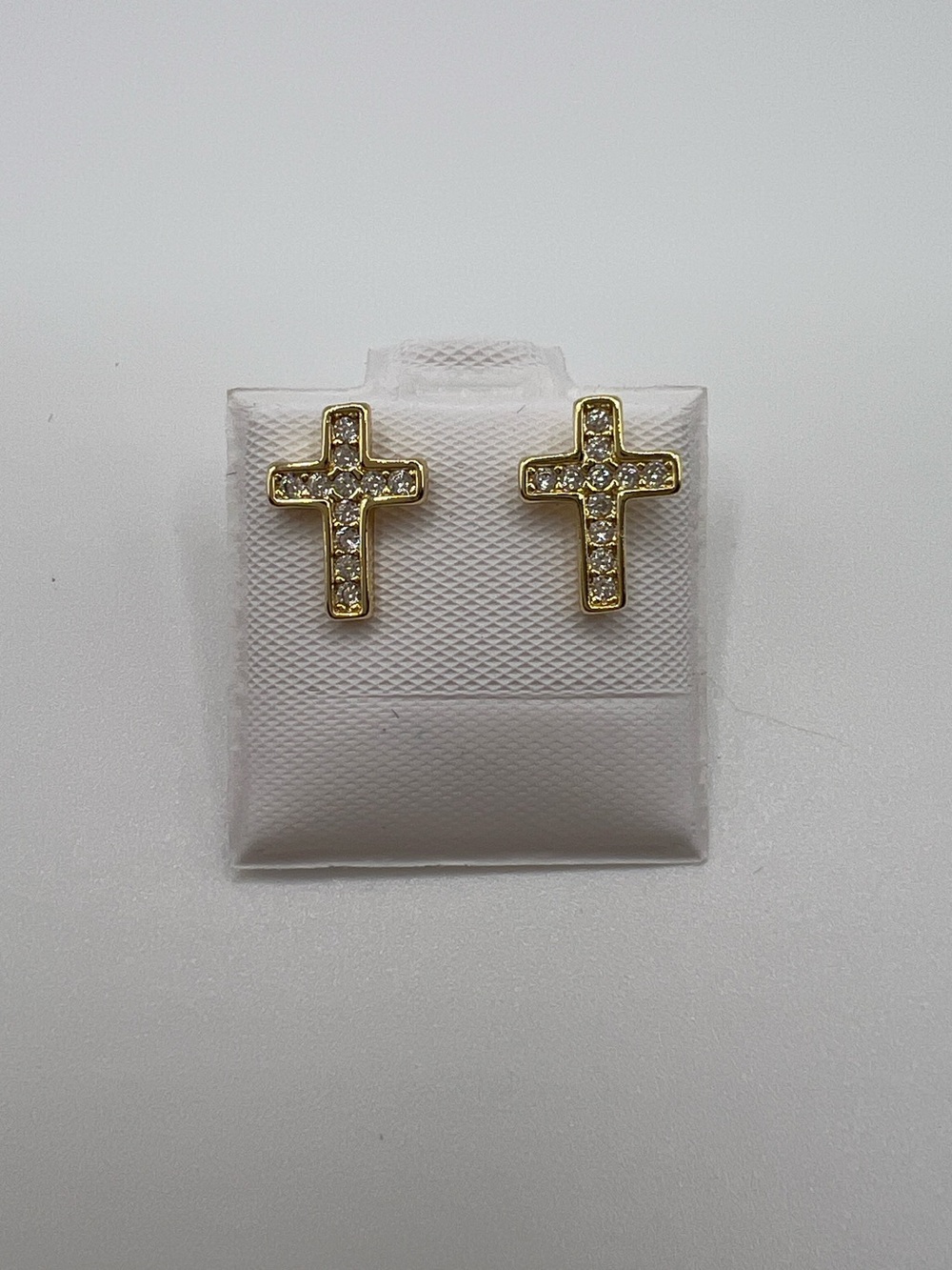 14K Gold Plated Cross Stud Earrings with Clear Crystals - Minimalist Dainty Chic